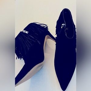 Sam Edelman “Kandice” Black Suede Fringed Fashion Booties! Sz 7.5 Very Good Cond